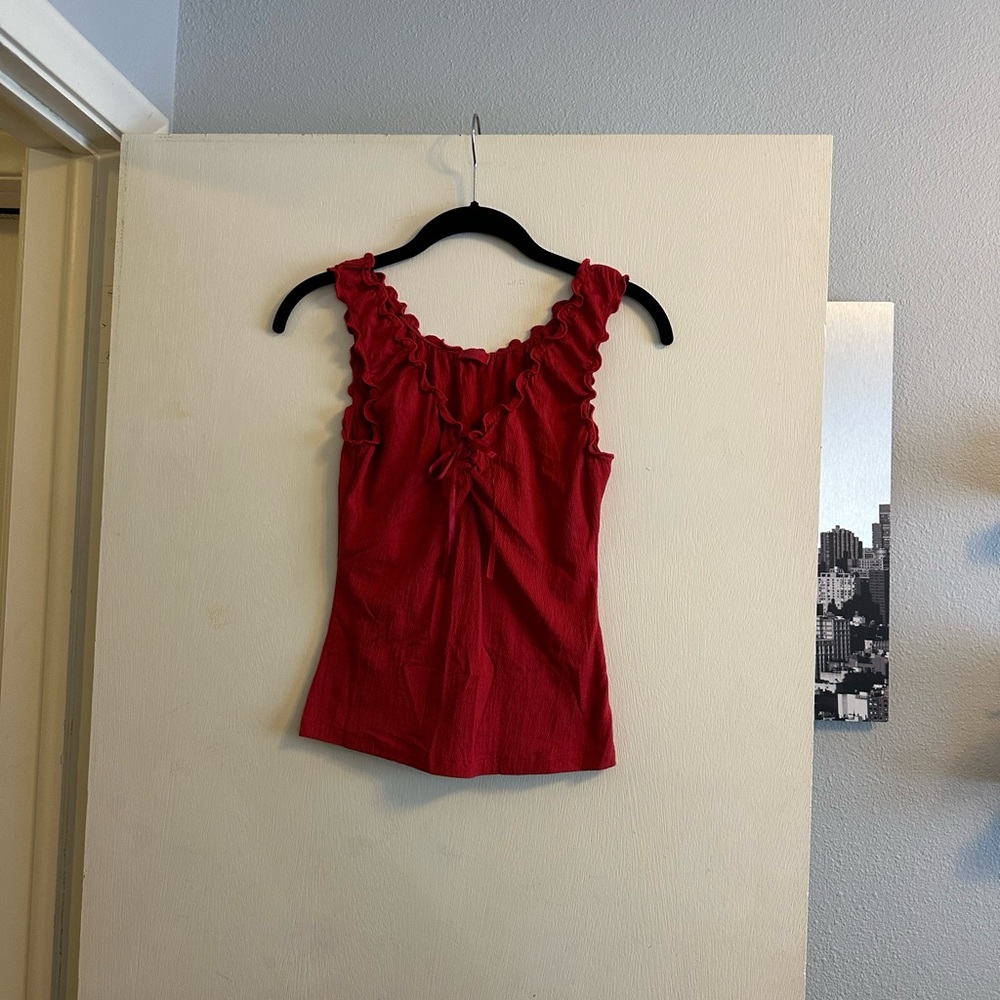 Brandy Melville Red Ruffled Blouse